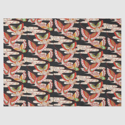 ANTIQUE JAPANESE BUTTERFLIES Rotes Schwarz-weiß Seidenpapier (Vorderseite)