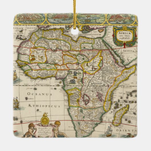 Antique Karte Afrikas von Hondius und Jansson Keramikornament (Rückseite)