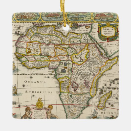 Antique Karte Afrikas von Hondius und Jansson Keramikornament (Vorderseite)
