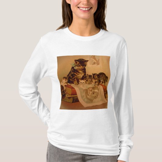 Antique Kittens & Books Kiteschule T-Shirt (Vorderseite)