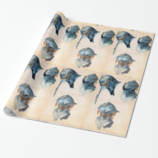 ANTIQUE KNIGHT ARMORS / DREI STUDIEN EINES HELMET GESCHENKPAPIER (Ungerollt)