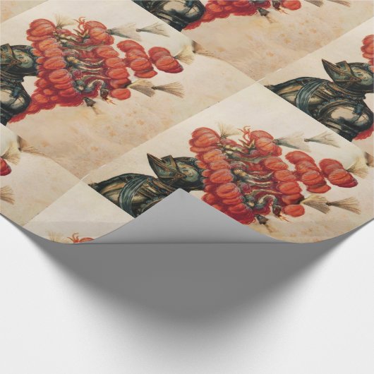 ANTIQUE KNIGHT HELMET, DRAGONS UND ROT-F-EATHERS GESCHENKPAPIER (Ecke)