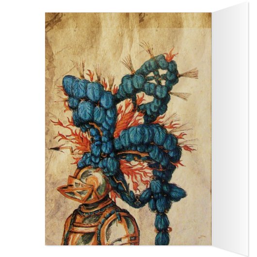 ANTIQUE KNIGHT HELMET MIT RED BLUE FEATHERS (Innen (Links))