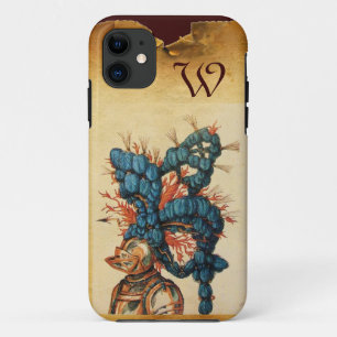 ANTIQUE KNIGHT HELMET MIT RED BLUE FEATHERS iPhone 11 HÜLLE