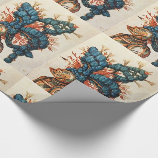 ANTIQUE KNIGHT HELMET MIT RED BLUE FEATHERS GESCHENKPAPIER (Ecke)