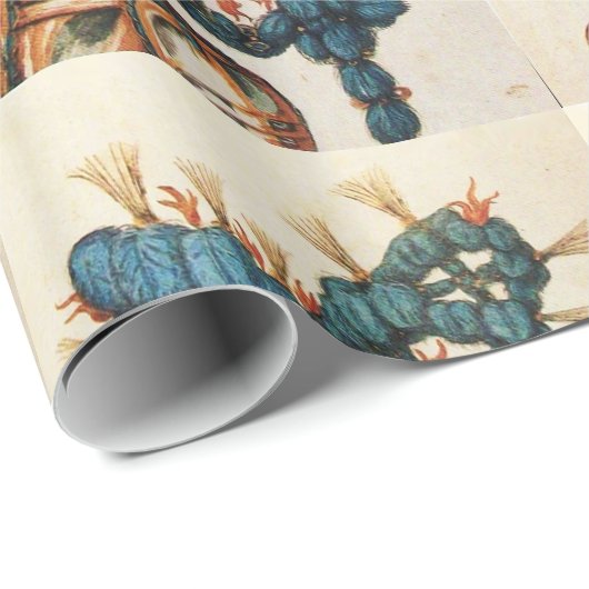 ANTIQUE KNIGHT HELMET MIT RED BLUE FEATHERS GESCHENKPAPIER (Rolleneckpunkt)