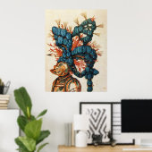 ANTIQUE KNIGHT HELMET MIT RED BLUE FEATHERS POSTER (Heimbüro)