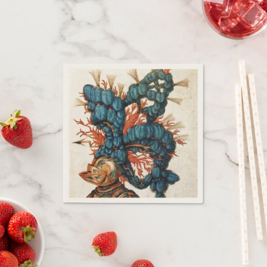 ANTIQUE KNIGHT HELMET MIT RED BLUE SERVIETTE (Beispiel)