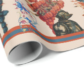 ANTIQUE KNIGHT HELMETS, ROTE BLAUE FEATHERS, DRAGO GESCHENKPAPIER (Rolleneckpunkt)