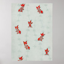 Antique Koi Goldfish Japanischer Holzblock Print