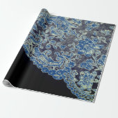ANTIQUE LACE BLACK AND BLUE GIFT Wrapping Paper Geschenkpapier (Ungerollt)