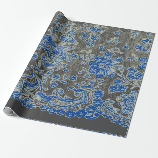 ANTIQUE LACE BLACK AND BLUE GIFT Wrapping Paper Geschenkpapier (Ungerollt)