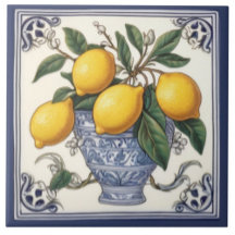 Antique Lemon Art Vintag Blue & Yellow Lemon