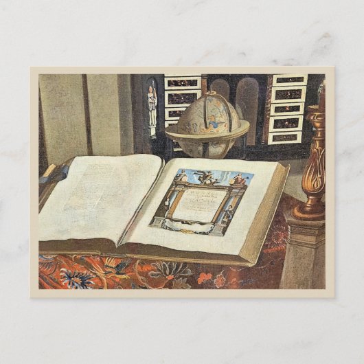 Antique Library Interior Painting Book and Globe Postkarte (Vorderseite)