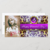 ANTIQUE LILA DAMASK Amethyst Monogramm Feiertagskarte (Vorne/Hinten)