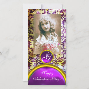 ANTIQUE LILA DAMASK Amethyst Monogramm Feiertagskarte