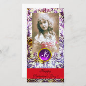 ANTIQUE LILA DAMASK Amethyst Monogramm Feiertagskarte (Vorne/Hinten)