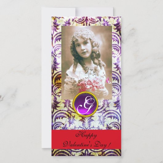 ANTIQUE LILA DAMASK Amethyst Monogramm Feiertagskarte (Vorderseite)