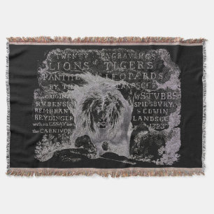 Antique Lion Script Cotton Throw Blanket Decke