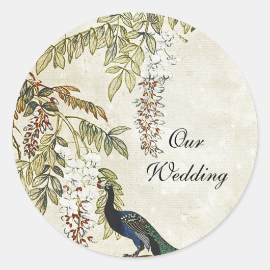 Antique Look Peacock Wedding Umschlag Aufkleber (Vorderseite)