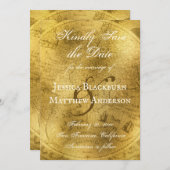 Antique Map Imitats Gold Foil Anpassbare Skripte Save The Date (Vorne/Hinten)