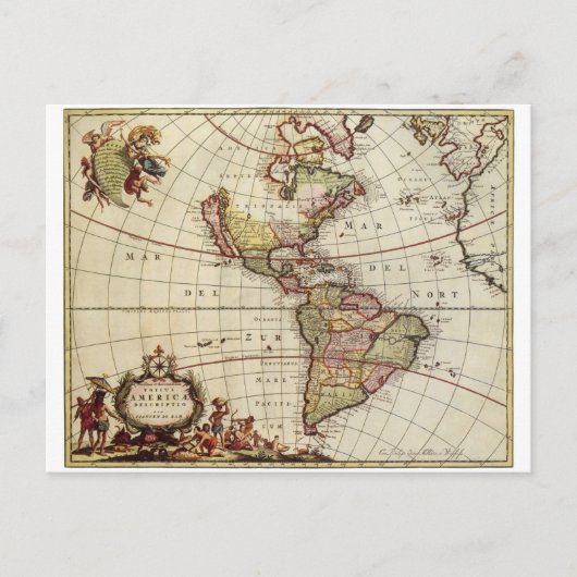 Antique Map of the Americas by Johannes De Ram Postkarte (Vorderseite)