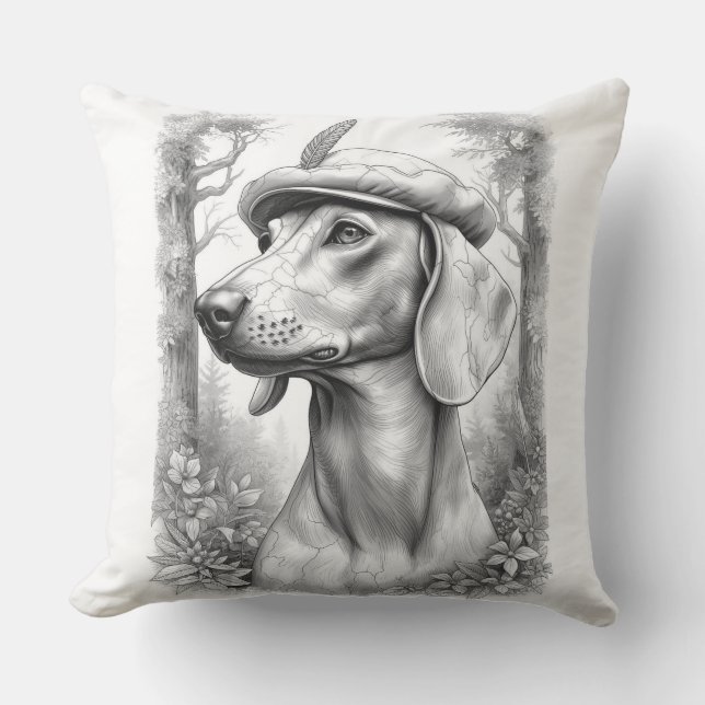 Antique Marble Dachshund Statue Decor Pillow Kissen (Vorderseite)