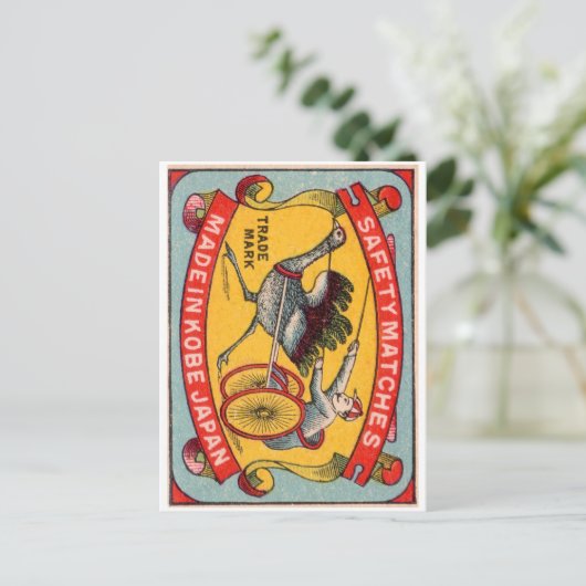 Antique Matchbox Label Ostrich Harness Racing Kobe Postkarte (Stehend Vorderseite)