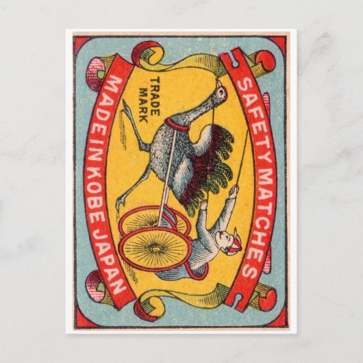 Antique Matchbox Label Ostrich Harness Racing Kobe Postkarte (Vorderseite)