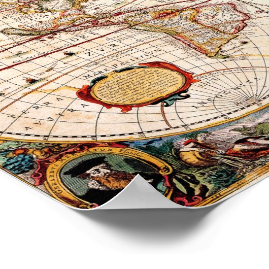 Antique medieval, historical World Map Nova Totius Poster (Ecke)