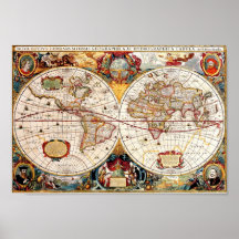 Antique medieval, historical World Map Nova Totius