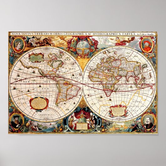 Antique medieval, historical World Map Nova Totius Poster (Vorne)