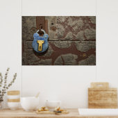 Antique Metal Lock auf Steinmauer Poster (Küche)