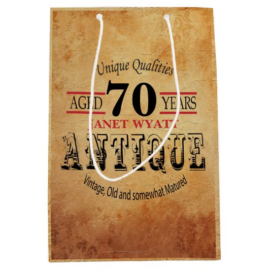 Antique Milestone 70. Geburtstag Mittlere Geschenktüte (Vorderseite)