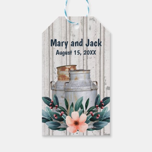 Antique Milk Cans Rustikales Monogramm Hochzeitsme Geschenkanhänger (Rückseite)