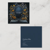 Antique Mirror Floral Open Book Dark Academia Quadratische Visitenkarte (Vorne/Hinten)