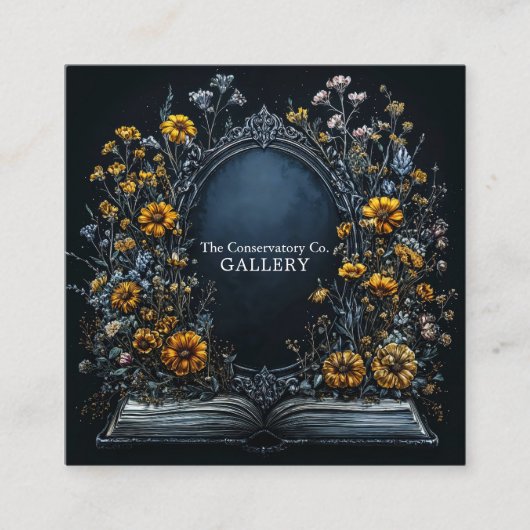 Antique Mirror Floral Open Book Dark Academia Quadratische Visitenkarte (Vorderseite)