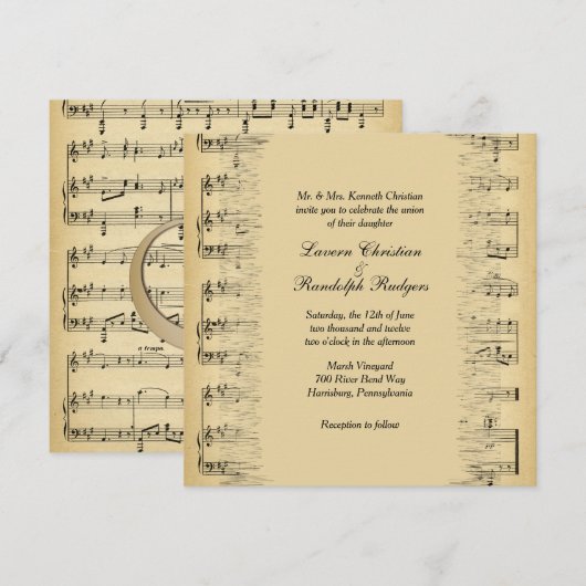 Antique Music Theme Hochzeit Einladung (Vorne/Hinten)