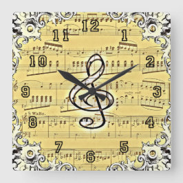 Antique Music Treble Clef Vintages Design Quadratische Wanduhr