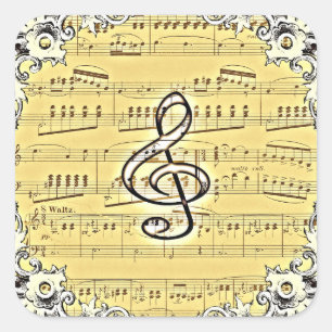 Antique Music Treble Clef Vintages Design Quadratischer Aufkleber