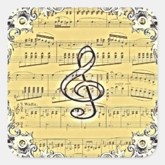 Antique Music Treble Clef Vintages Design Quadratischer Aufkleber