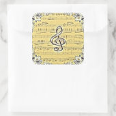 Antique Music Treble Clef Vintages Design Quadratischer Aufkleber (Tasche)
