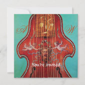 ANTIQUE MUSIKKONZERT,WEDD,Monogramm Rotes Blau Einladung (Vorderseite)