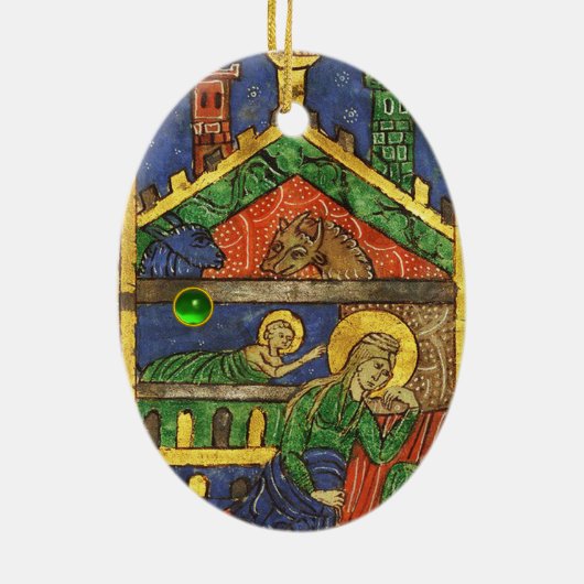 ANTIQUE NATIVITY CHRISTMAS PARCHMENT KERAMIKORNAMENT (Hinten)