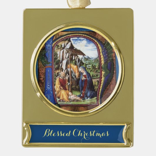 ANTIQUE NATIVITY PARCHMENT MONOGRAM Weihnachten Banner-Ornament Gold (Vorderseite)