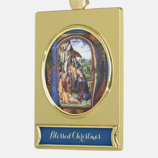 ANTIQUE NATIVITY PARCHMENT MONOGRAM Weihnachten Banner-Ornament Gold (Links)