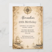 Antique Nautical Map Birthday Einladung (Vorderseite)