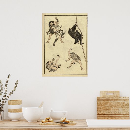 Antique Ninja & Samurai Manga von Katsushika Hokus Poster (Küche)