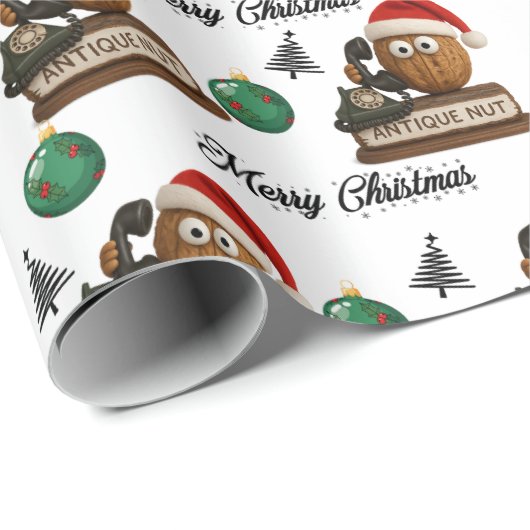 Antique Nut With Retro Phone Christmas Pattern Geschenkpapier (Rolleneckpunkt)