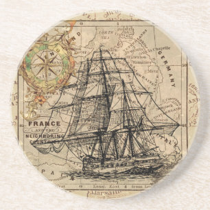 Antique Old General France Karte & Schiffslithogra Getränkeuntersetzer